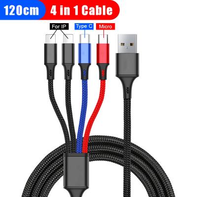 China 4 in 1 Cable Factory OEM Multifunctional Mobile Phone Charger Cable 3 in 1 Certified Nylon Band 4 in 1 Cable Power Bank for iPhone USB Cable for sale