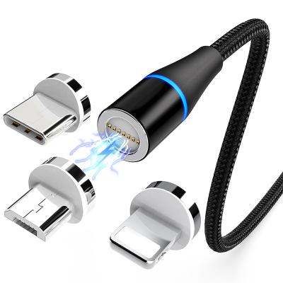 China USB 3.0 Fast Charge + Data Transfer Nylon Cable Magnetic Charging Cable 360 ​​Rotation 1m Magnet Charging 3in 1usb Cable for sale