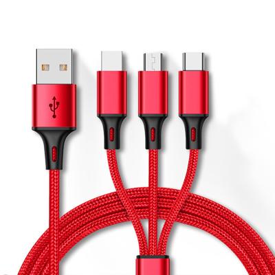 China Multifunctional MP3/MP4 Player USB Charger Cables USB Cable 3 in 1 Type-C Micro USB Charger Cable for sale