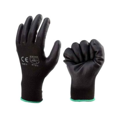 China Lightweight Custom Logo Work Gloves Machine Gloves PU Grip Knitted Shell Black Glove For Automotive Industry for sale