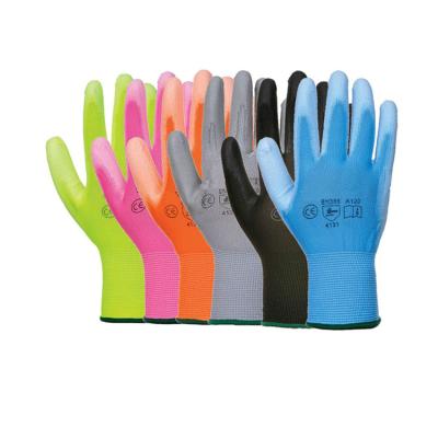 China Lightweight Polyurethane Coat Gloves PU Work Gloves Green Blue Orange Pink Gray PU Coated Gloves for sale