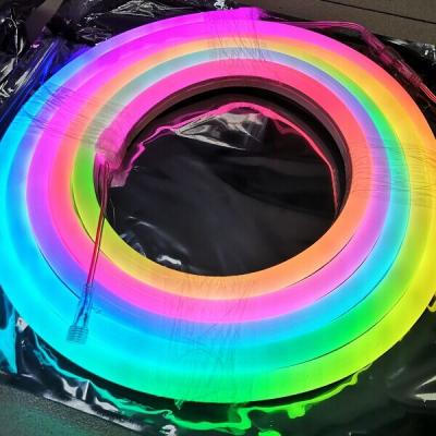 China Theme Park 220V 360 Degree Big Size 40mm Digital DMX Magic Color Changing RGB Flex Tube Flexible Led Neon Light for sale