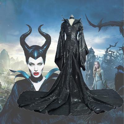 China Adult Deluxe Maleficent Evil Queen Withch Ladies Costume Women Halloween Party Black Cosplay Costume Sets With Hat for sale