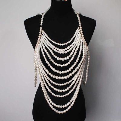 China Singer Sets Pearl Necklaces Party Girl Stage Show Female Jewelry Multilayer Pearl Necklace Body Chain for sale