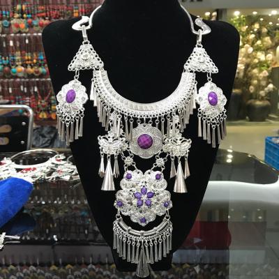 China Sets chinese miao ethnic necklaces alloy silver plated jewelry metal necklace stage show wear party cosplay prop for sale