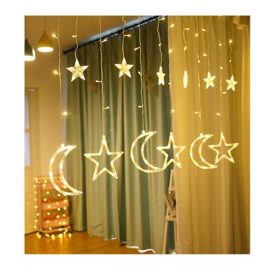 China String Light 138 LED Window Curtain Lights Star Moon Curtain String Light for Ramadan Holiday Wedding Kids Room Lighting for sale