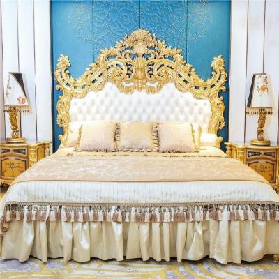 China Italian Luxury Storage Living Room Furniture Hand Carving Fabric Upholstered Wooden Structure King Size Bed for sale