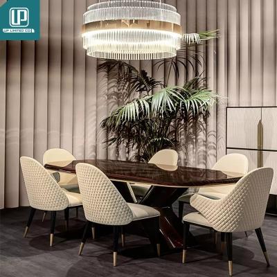 China Modern Luxury Natural Marble Dining Table Set (Furniture Others) 2022 Stainless Steel Adjustable High Quality Leg Design Room Dinner for sale