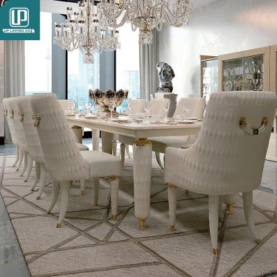 China (Others) Large 10 Sets Adjustable Luxury White Rectangular Leather Marble Luxury Italian Dining Chairs Table Furniture Dining Sets for sale