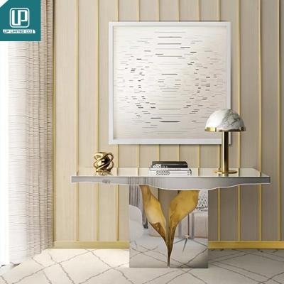 China (Others) Luxury Modern Polished Contemporary Italian Console Tables Adjustable White Gold Stainless Steel Hallway Table for sale