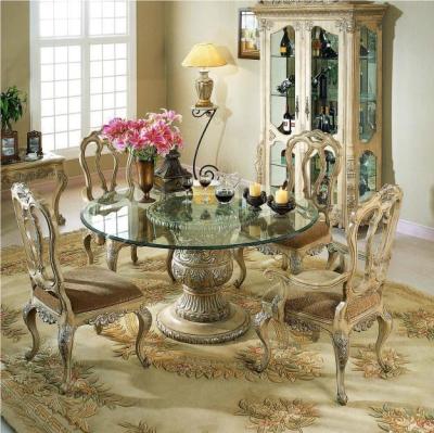 China Dining Room Furniture (Other) Luxury Italian Classic Hand Carving Structure Tempered Glass Top Wood Dining Table for sale