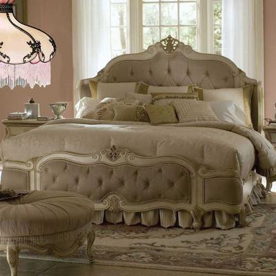 China Italian Luxury Storage Style Living Room Furniture Hand Carving Fabric Upholstered Wooden Structure Bed for sale