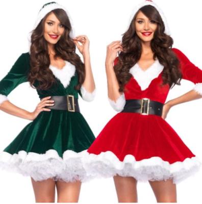 China High Quality Polyester V-Neck Women Christmas Dress Santa Claus Mascot Costume Christmas Adult Costume for sale