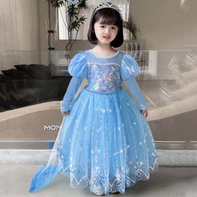 China Breathable Girls Sequin Dress Blue Princess Dress Cute Children New Long Sleeve Dress Elegant Princess for sale