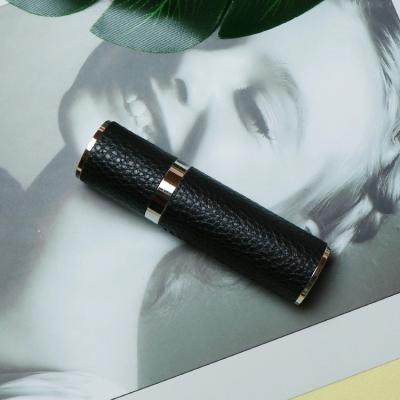 China Vintage 10ml Cosmetic Empty Refillable Luxury Black Glass Inner Leather Perfume Bottle for sale