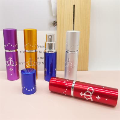 China Round Shape 5ml Cosmetic Colorful Refillable Aluminum Inner Cover Glass Perfume Spray Bottle for sale