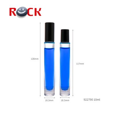 China Personal Care 10ML Thin Thick Thick Bottom Glass Roll On Bottle With Metal Trackball And Black Plastic Cap for sale