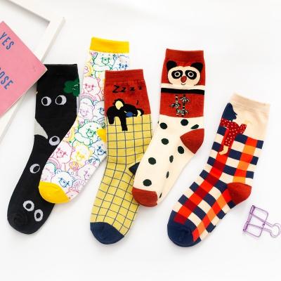 China 2021 Wholesale Cute Cartoon Breathable Cotton Fashion Japanese Style Panda Women Calcetines Antibacterial Tube Crew Socks for sale