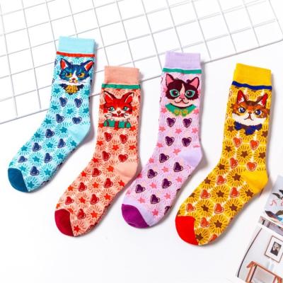 China 2021 Fashion Cat Animal Women Calcetines Antibacterial Crew Socks Cute Cartoon Japanese Style Cotton Tube Breathable Socks for sale