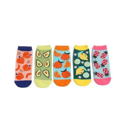 China Fashion antibacterial cartoon cute shorts thongs colorful crazy funny ladies fruit avocado peach lemon calcetas cotton women socks for sale