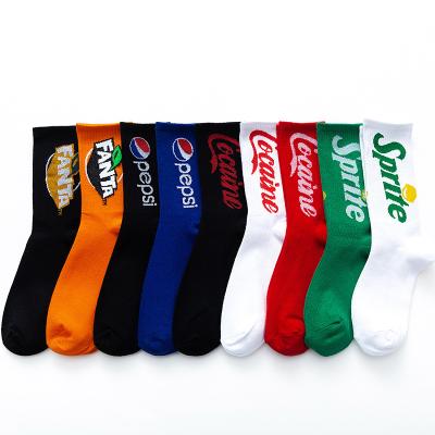 China Wholesale Custom Korean Antibacterial Fashion Harajuku Hip Hop Sprite Drink Comfortable Designer School Sports Cotton Crew Tube Socks For Men for sale