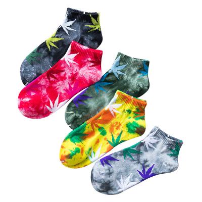 China Antibacterial wholesale high quality street sport teenager unisex harajuku hemp ankle boot socks men's bond dye women's weed socks for sale