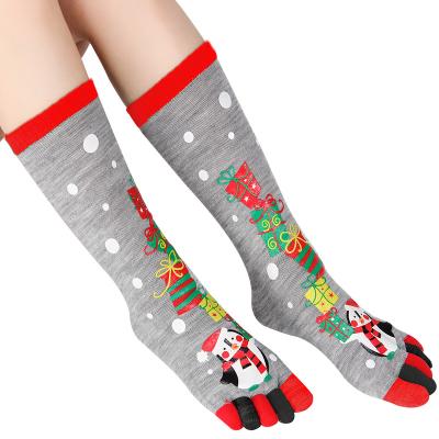 China Custom Made Funny Warm Antibacterial Christmas Knee High Cotton Dress Sale Fashion Women Five Toe Socks For Decoration for sale