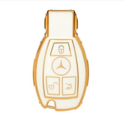 China TAIJS Factory Gold Edge Car Key Cover Shell TPU Auto Key Case For Mercedes-Benz C260L C Class GLC260 GLA200 for sale