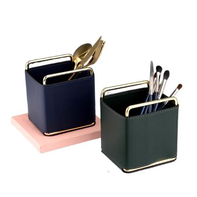 China Morden Factory Wholesale high-grade leather with metal frame pen holder Office pen holder for sale