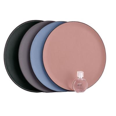 China Mordern Wholesale quality leather round multi - color stainless steel service tray for sale