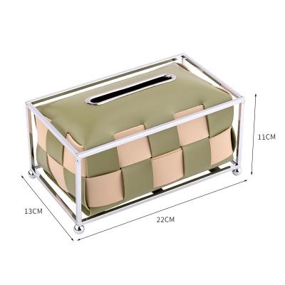 China Modern Factory Outlet Waterproof Braided Tissue Box With Metal Edge PU Leather Napkin Bag for sale