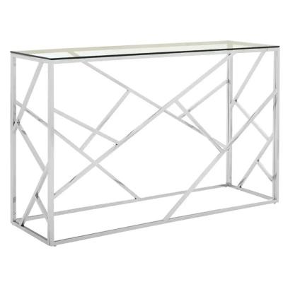 China (Other) High Quality Adjustable Top Tempered Rack Up Console Table Coffee Table Stainless Steel Display Side Glass Console Table for sale