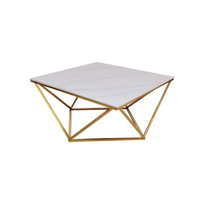 China (Other)Wholesale adjustable stainless steel rose metal square marble coffee table living room gold plating irregular shape coffee table for sale