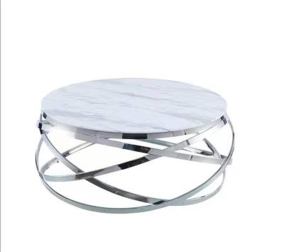 China (Others)Adjustable luxury furniture marble round stainless steel top view gold coffee table coffee table in living room for sale