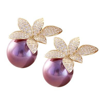 China CLASSIC Blooming Freshwater Purple Flower Pearl Necklace Stud Set for sale