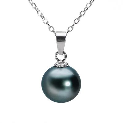 China Trendy Tahitian Black Sea Single Pearl Fashion 18k Gold Pearl Pendant Necklace For Women for sale