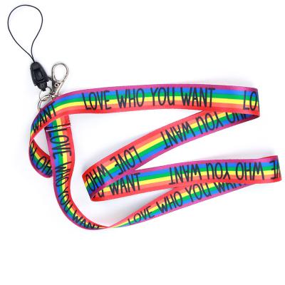 China Polyester sublimation custom printed logo rainbow colored double sided gay pride lgbt phone lanyard for sale