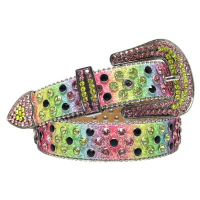 China MACWAVE News Series Rainbow Bling Bling Luminous Color Glitter Rainbow Belt Durable Men Women Leather Belt For Party for sale