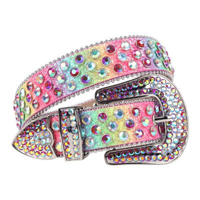 China New Durable Rainbow Series MACWAVE Bling Bling Rhinestone Belt Women Cowgirl Sparkle Rainbow Leather Belt for sale