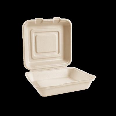 China Bagasse Clamshell Box Disposable Biodegradable Fast Food Eco-Friendly Takeout Box 9 Inch for sale