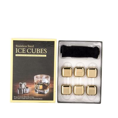 China Sustainable Custom Engraved Cooling Stone Gold Stainless Steel Ice Cube Gift Set Reusable Metal Whiskey Stone for sale