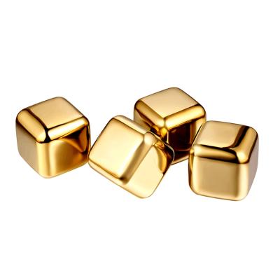 China Viable Reusable Gold Stainless Steel Liquid Reusable Ice Cubes Cooling Metal Stone Whiskey Stone Set for sale