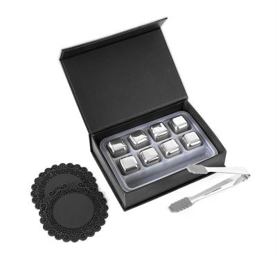 China Sustainable Whiskey Stones Exclusive Gift Set Reusable Stainless Steel Ice Cubes With Ice Tongs for sale