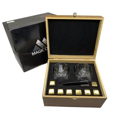 China Amazon 2021 Viable Tending 2 Drinking Glasses Customized Whiskey Stones And Wooden Gift Glass Set Gift Box for sale