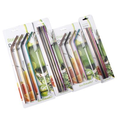 China Sustainable Custom Reusable Logo Food Grade Metal Smoothie Drinking Stainless Steel Straw Set With Brush for sale