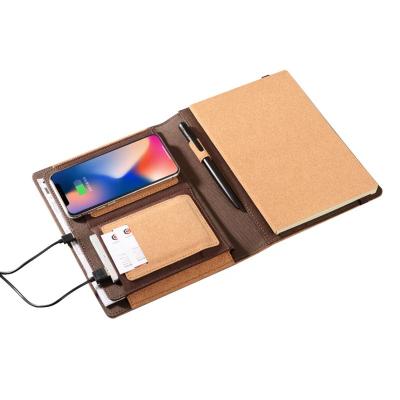 China High End Hardcover Business Gift Cork Mobile Power Notebook Inner Page With Wireless Charging for sale