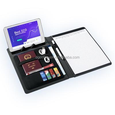 China Two Tone Fabric +PU Customized Wireless Charging Administrative Business Folder With Pen And Card Holder Storage Book for sale