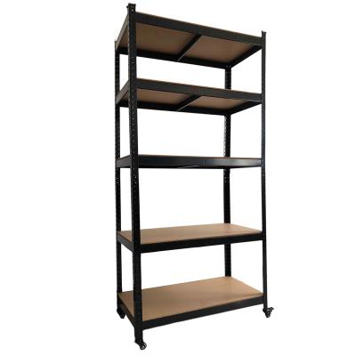 China Black 5 Layers Corrosion Protection Boltless Shelving Angle Steel Light Duty Industrial Warehouse Storage Racks Racking Garage Shelving Shelves Unit for sale