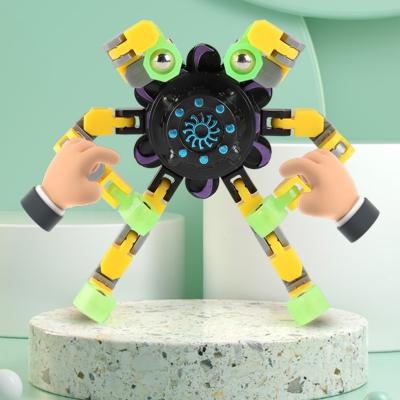 China Plastic Glow Toys Gyro String Push Toy Fingertip Decompression Transformable Fidget Spin Top Spinner for sale