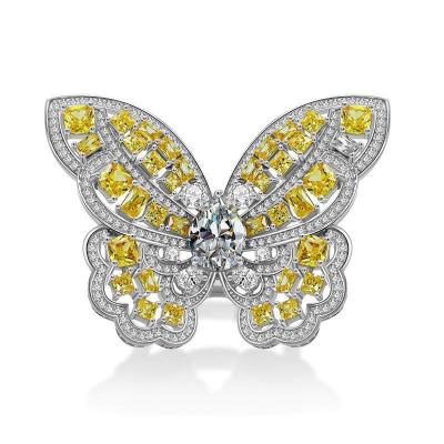 China CLASSIC Luxury S925 sterling silver 1.5 carat butterfly ring 18K Real Gold Plated full diamond creative personality CZ Zircon Rings for sale